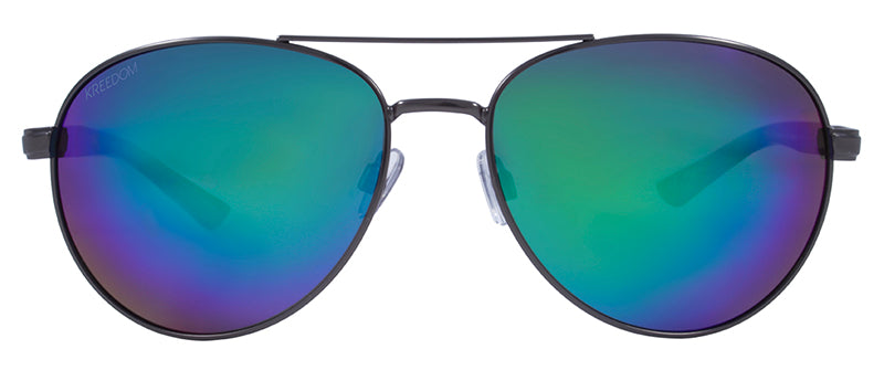 Matte Gunmetal + Black Temple Tips / Green + Blue Green Mirror