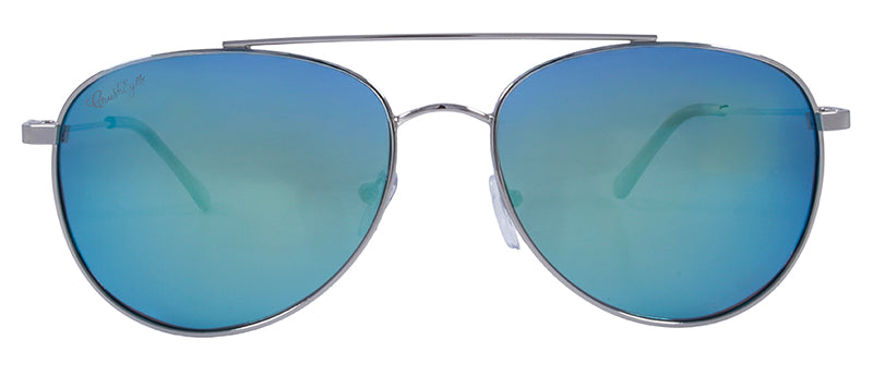 Gloss Silver + Crystal Grey Temple Tips / Smoke + Ice Blue Mirror