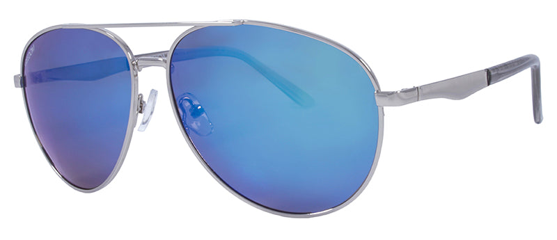 Gloss Silver + Black Temple Tips / Smoke + Blue Mirror