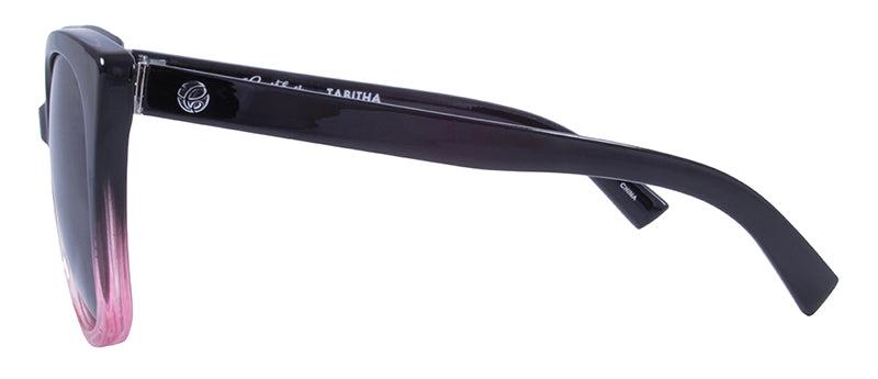 Gloss Black Fade to Crystal Clear Pink + Silver Metal / Smoke