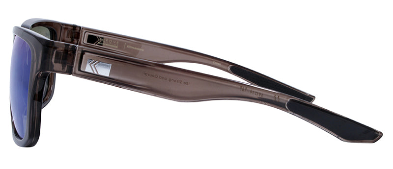 Gloss Crystal Grey / Black Rubber Temple Tip / Blue Revo Mirror