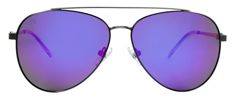 Gloss Brushed Gunmetal / Gloss Trans. Light Grey Temple Tip / Smoke + Real Purple Revo Mirror