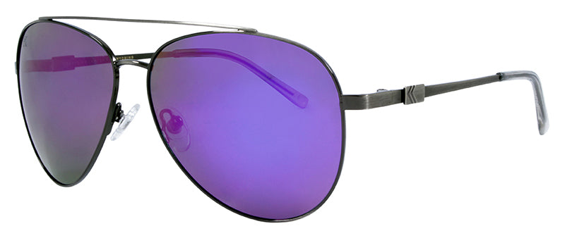 Gloss Brushed Gunmetal / Gloss Trans. Light Grey Temple Tip / Smoke + Real Purple Revo Mirror