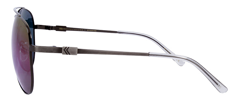 Gloss Brushed Gunmetal / Gloss Trans. Light Grey Temple Tip / Smoke + Real Purple Revo Mirror