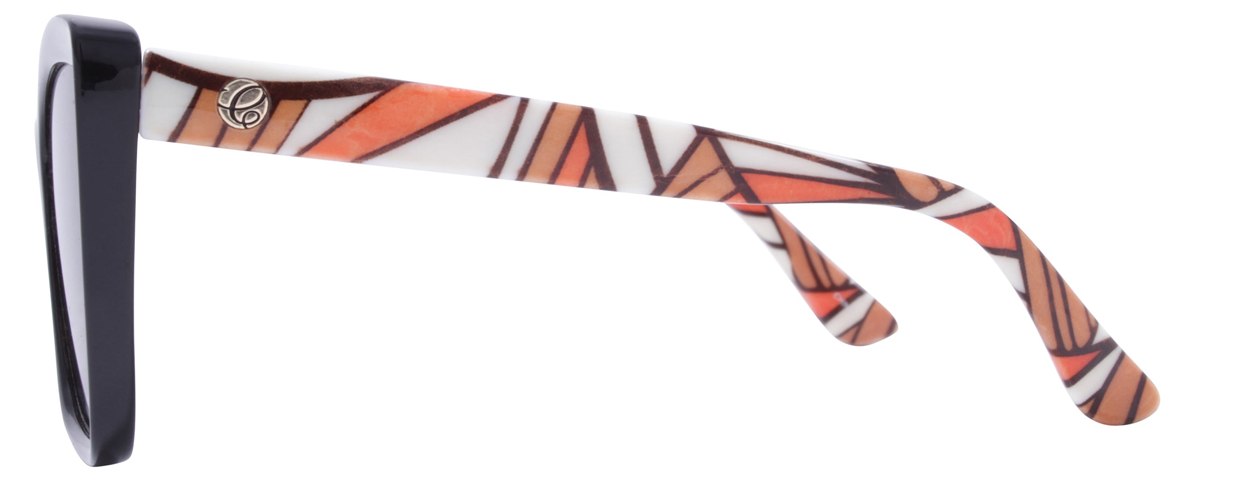Gloss Black Front + Brown/Orange Swirl Temple / Brown