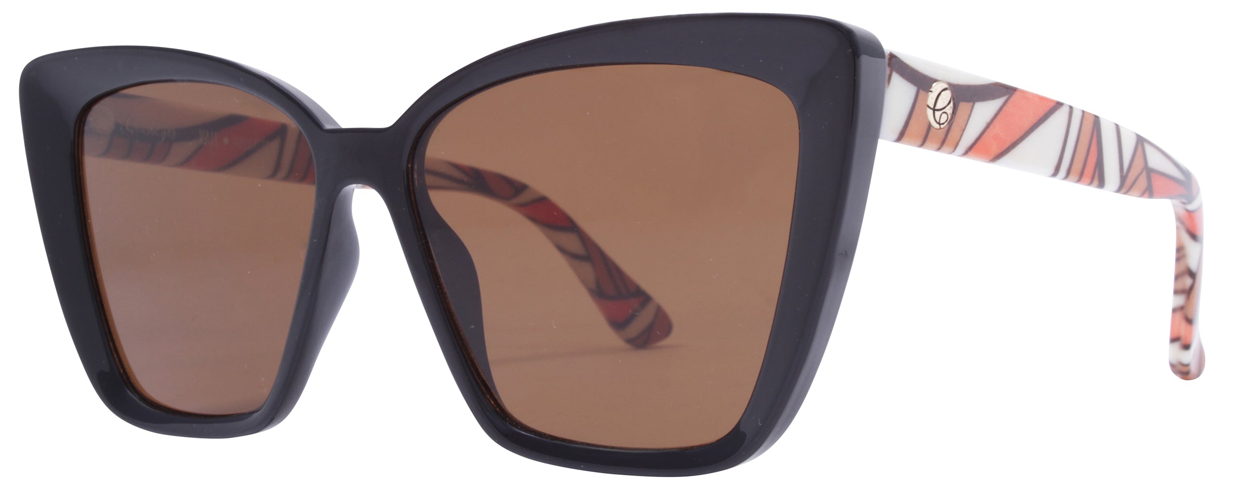 Gloss Black Front + Brown/Orange Swirl Temple / Brown