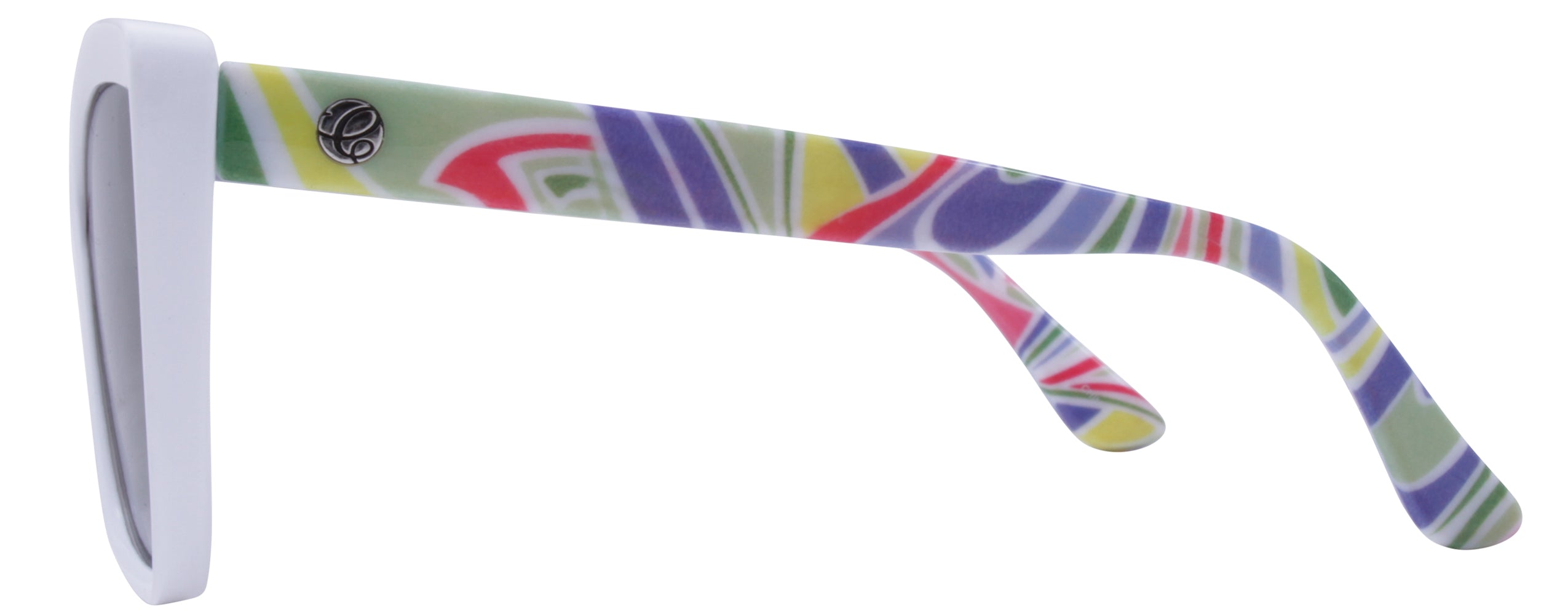 Gloss White Front + Colorful Swirl Temple / Green