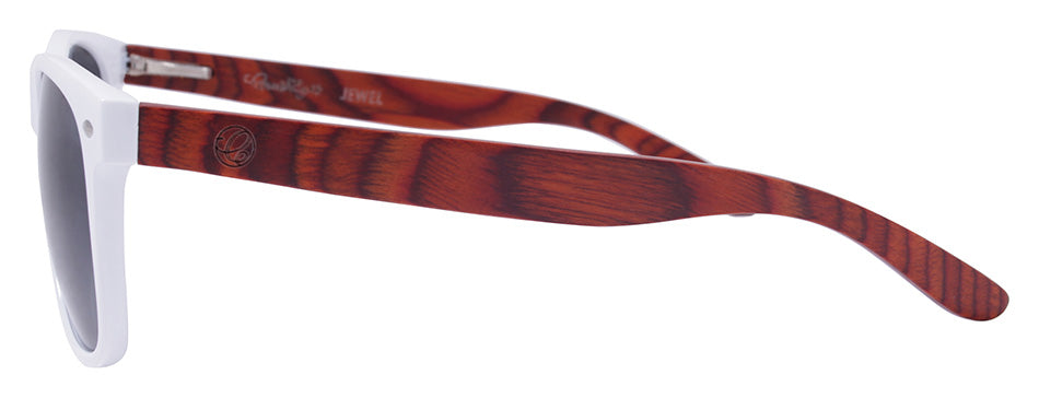 Gloss White + Dark Brown Wood Temple / Smoke