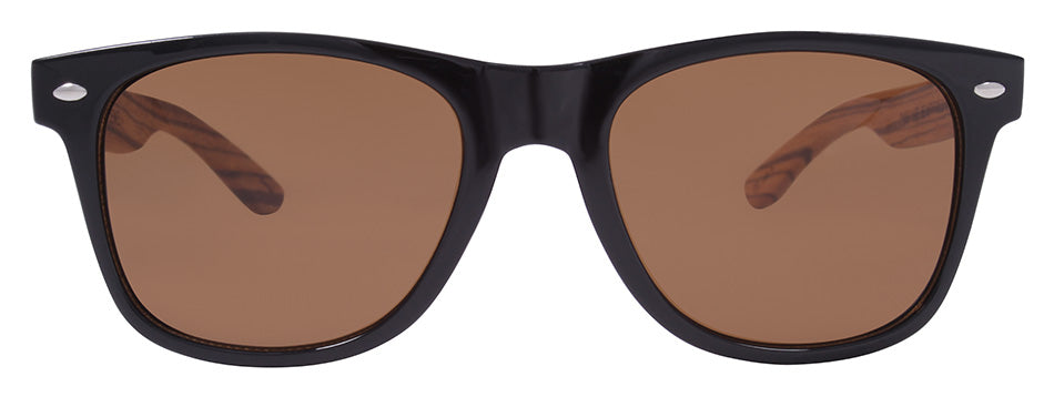 Gloss Black + Light Brown Zebra Wood Temple / Brown
