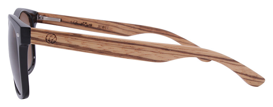 Gloss Black + Light Brown Zebra Wood Temple / Brown
