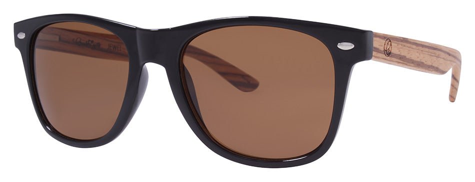 Gloss Black + Light Brown Zebra Wood Temple / Brown