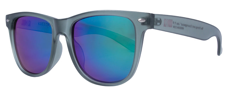 Matte Crystal Slate Grey + Silver Metal / Smoke + Blue Green Mirror
