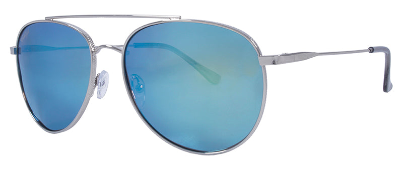 Gloss Silver + Crystal Grey Temple Tips / Smoke + Ice Blue Mirror
