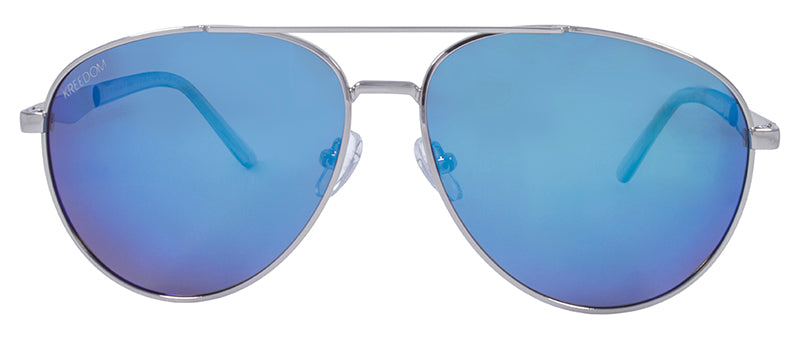 Gloss Silver + Black Temple Tips / Smoke + Blue Mirror
