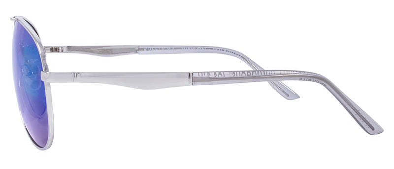 Gloss Silver + Black Temple Tips / Smoke + Blue Mirror

