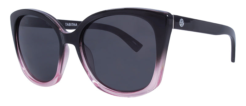 Gloss Black Fade to Crystal Clear Pink + Silver Metal / Smoke
