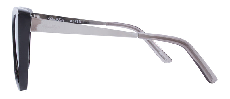 Gloss Black + Silver Temples / Smoke + Purple Pink Mirror
