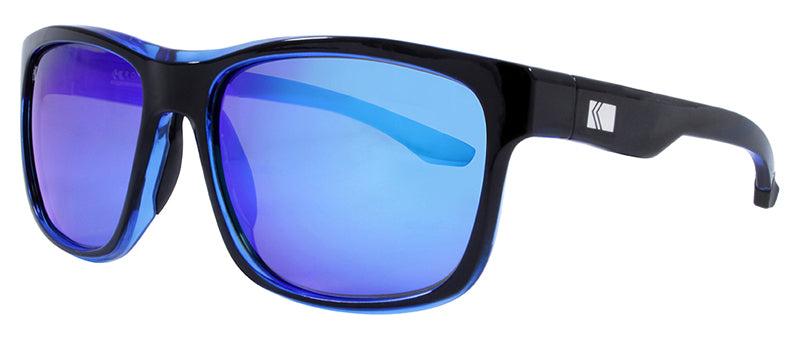 Gloss Black / Gloss Crystal Blue / Black Rubber Temple Tip / Smoke + Blue Mirror