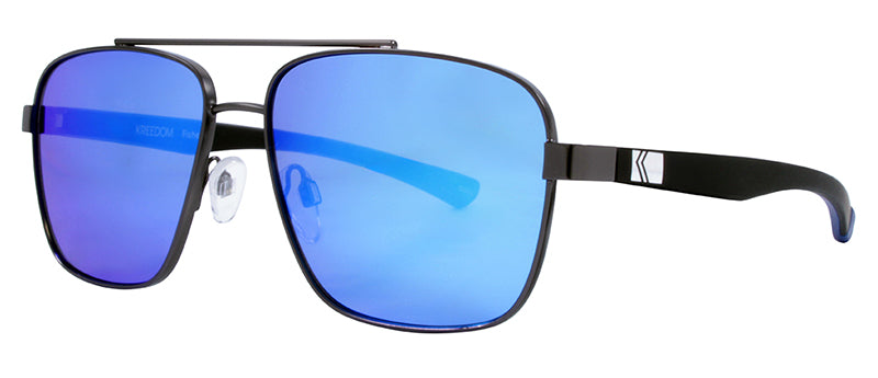 Matte Dark Gunmetal / Matte Black / Rubber Dark Blue Temple Tip / Smoke + Real Navy Blue Revo Mirror