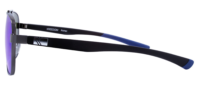 Matte Dark Gunmetal / Matte Black / Rubber Dark Blue Temple Tip / Smoke + Real Navy Blue Revo Mirror