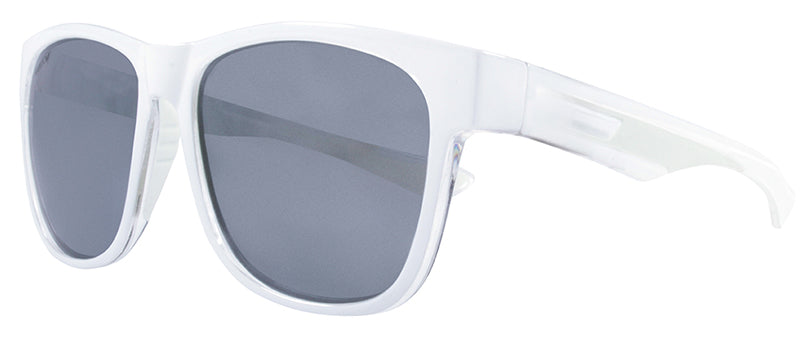 Gloss White / Gloss Crystal / White Rubber Temple Tip / Smoke + Silver Revo Mirror