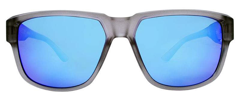 Matte Trans. Light Grey / Black Paint Temple / Smoke + Real Blue Revo Mirror