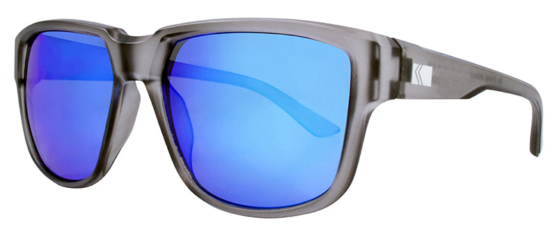 Matte Trans. Light Grey / Black Paint Temple / Smoke + Real Blue Revo Mirror