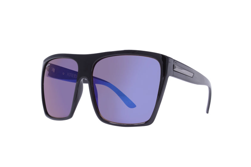 Gloss Black + Gunmetal Temple Accent / Blue Mirror