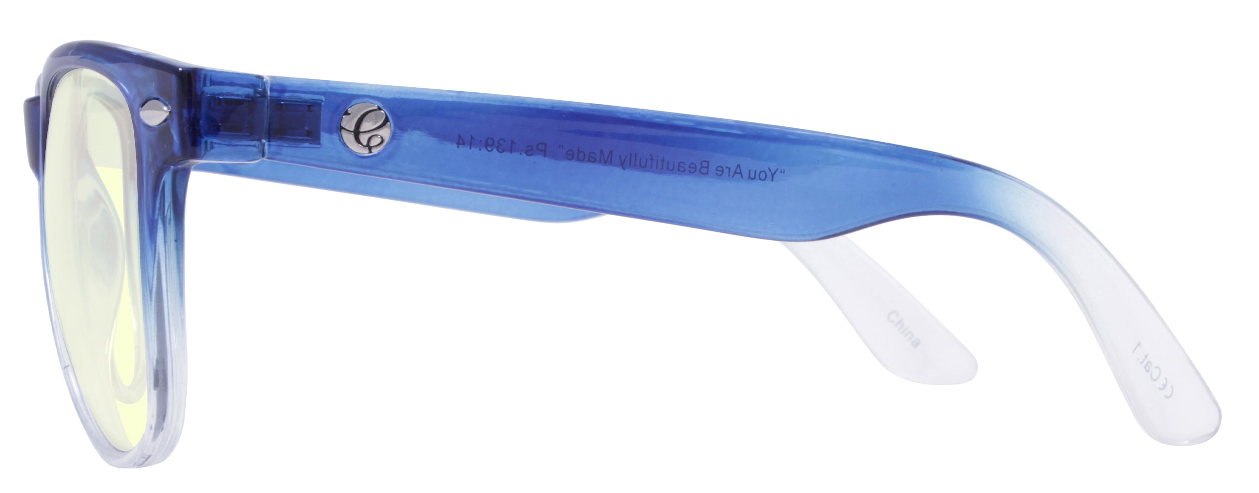 Gloss Crystal Light Blue fade to Clear - Lens: Blue Light - Temple Logo: Silver