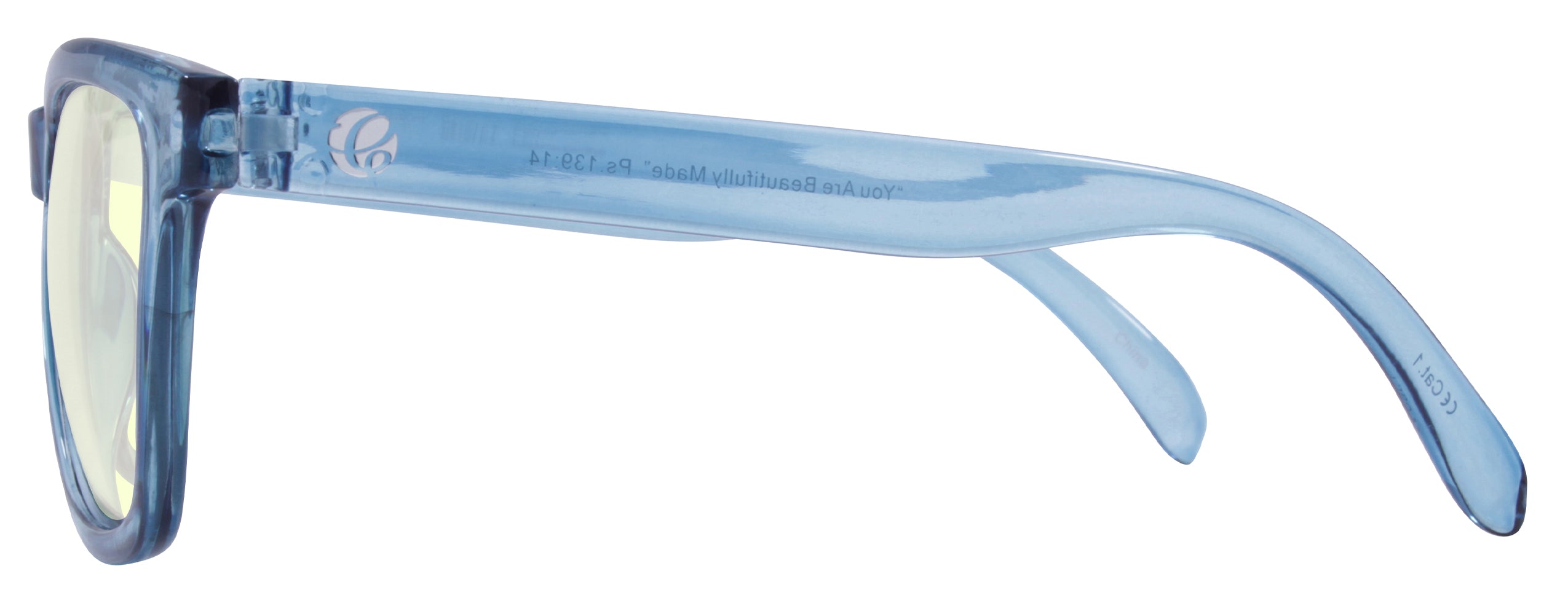 Gloss Crystal Blue Lens: Blue Light - Temple Logo: Silver..