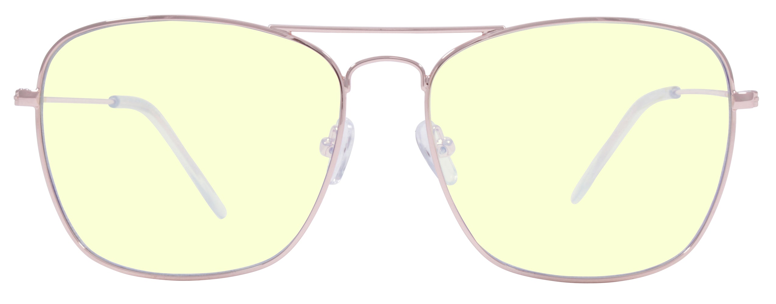 Rose Gold + Clear Temple Tips - Lens: Blue Light - Temple Logo Silver..